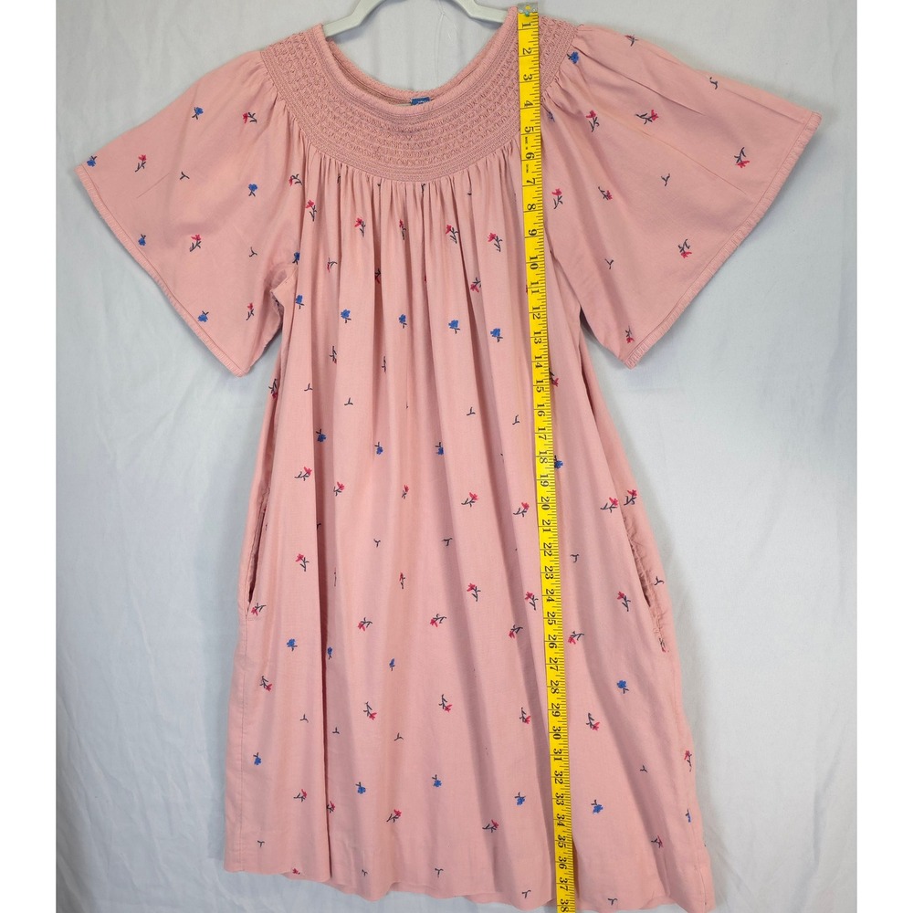 Old Navy Pink Embroidered Floral Smocked Dress Flutter Sleeve Casual L Tall - Picture 3 of 10